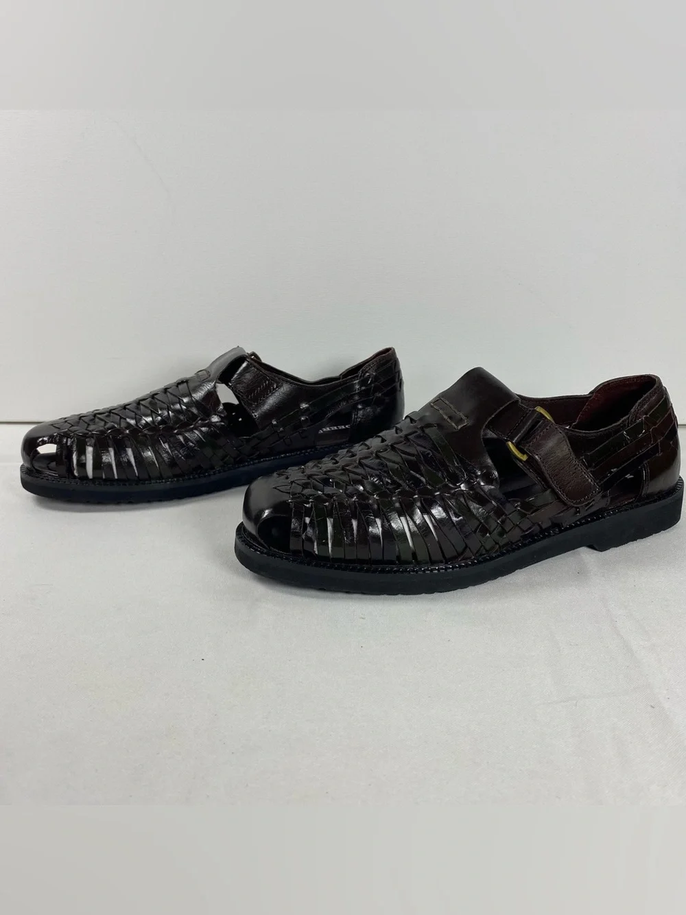 Deer Stags Bamboo 2 Mens Brwn/Black Woven Leather Adjustable Strap Loafers
